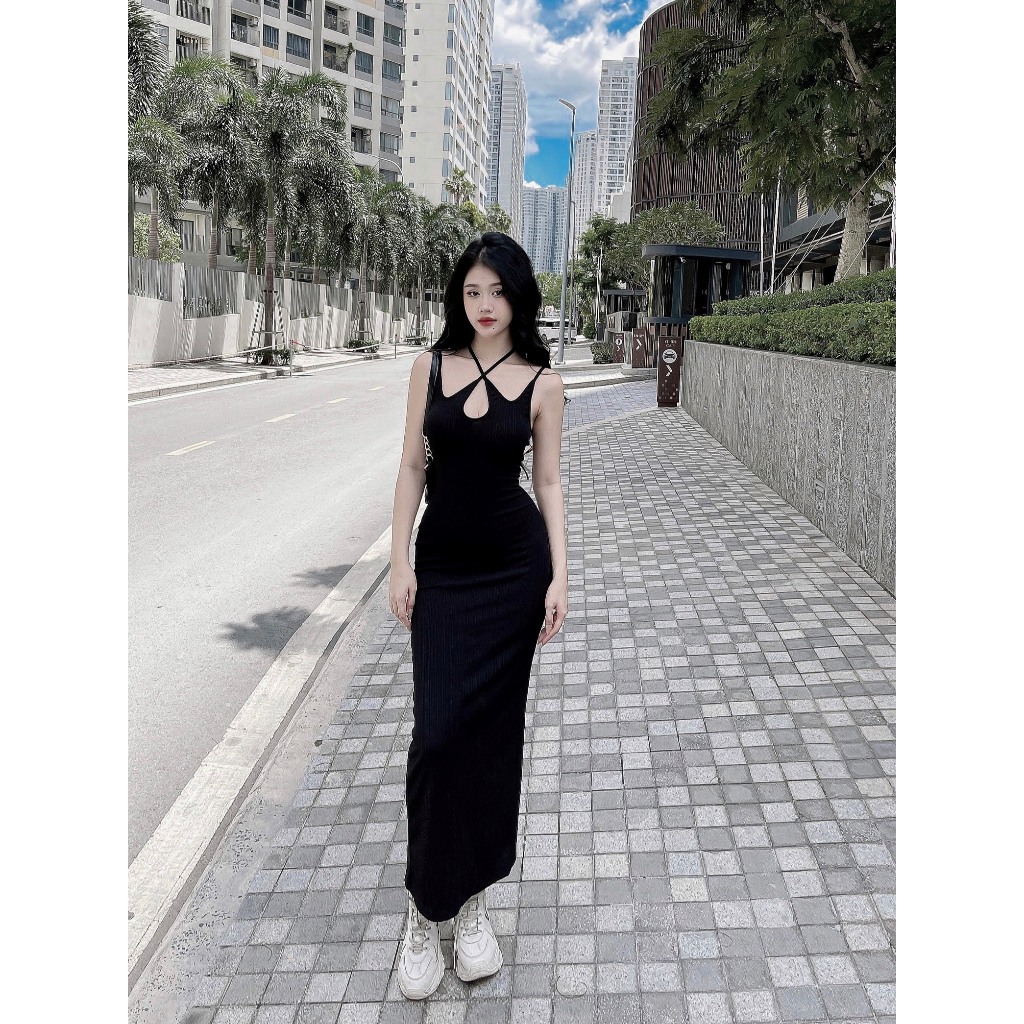 Midi Cổ Yếm Thun Gân  - 3492