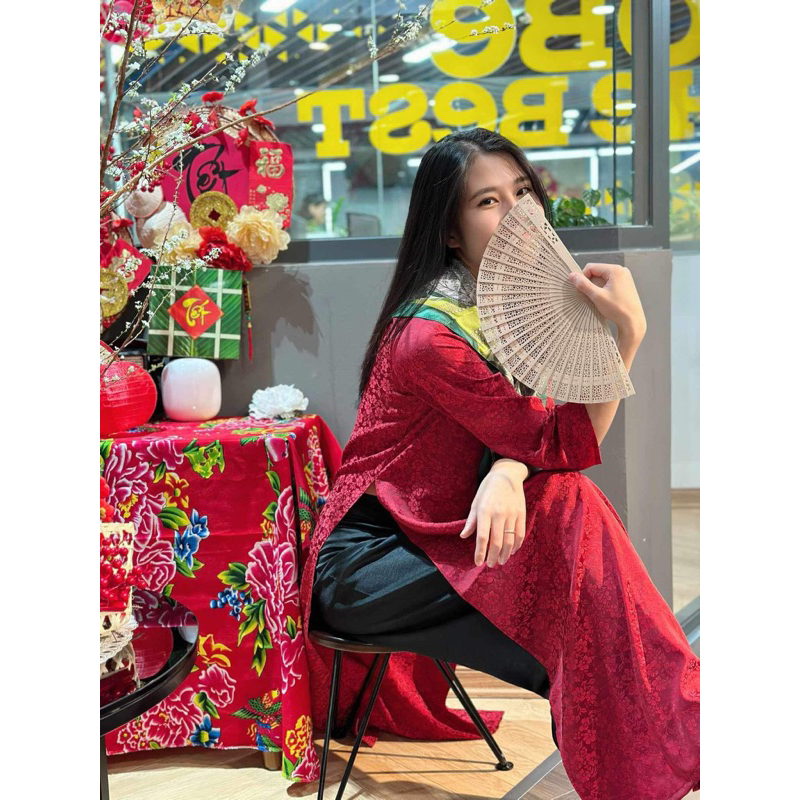 Aó dài suông lụa Gấm Hoa cao cấp,cách tân vintage, Tết 2024, mẫu mới