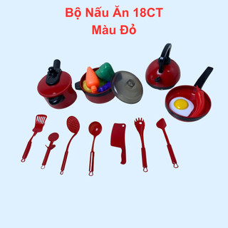 Bộ nấu ăn đồ chơi nấu ăn màu đỏ cho bé chơi đồ hàng giúp tương tác với bạn bè người thân