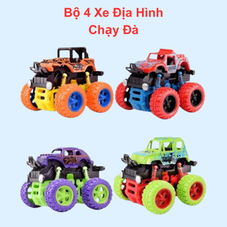 Combo 4 xe ô tô đồ chơi xe địa hình mini cho bé trai nhào lộn 360 độ chạy đà cực sung