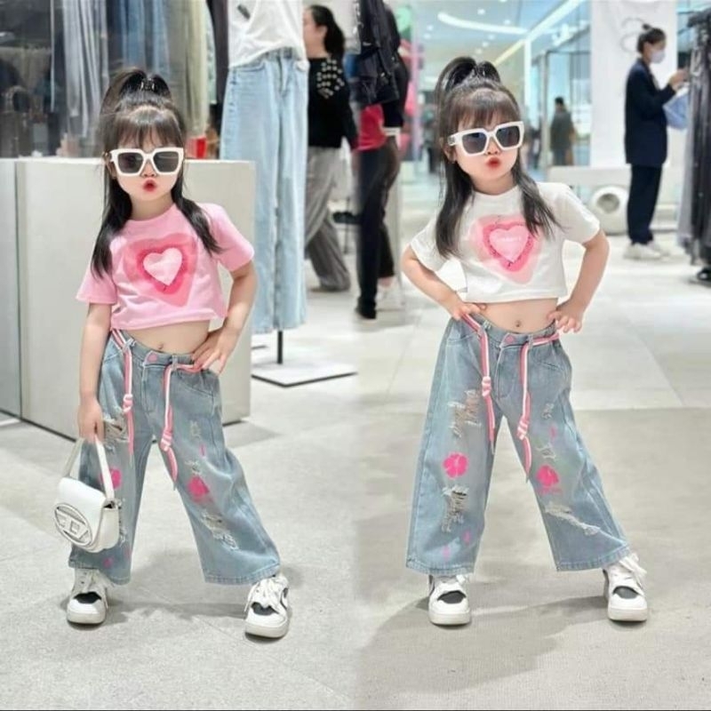 10 đến 38kg.set jean cho bé gái.set bộ cho bé.set áo cotton cô gái.+quần jean cho bé gai.hình thật trải sàn ak