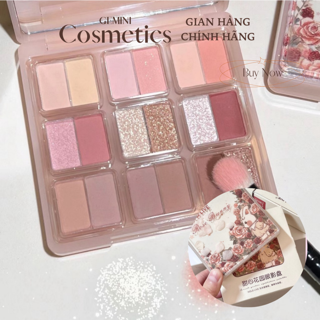 HOLD LIVE - Bảng phấn mắt 18 ô HOLD LIVE màu thỏ hoa Rose Bunny Dream Nine Palace Eye Makeup HL692