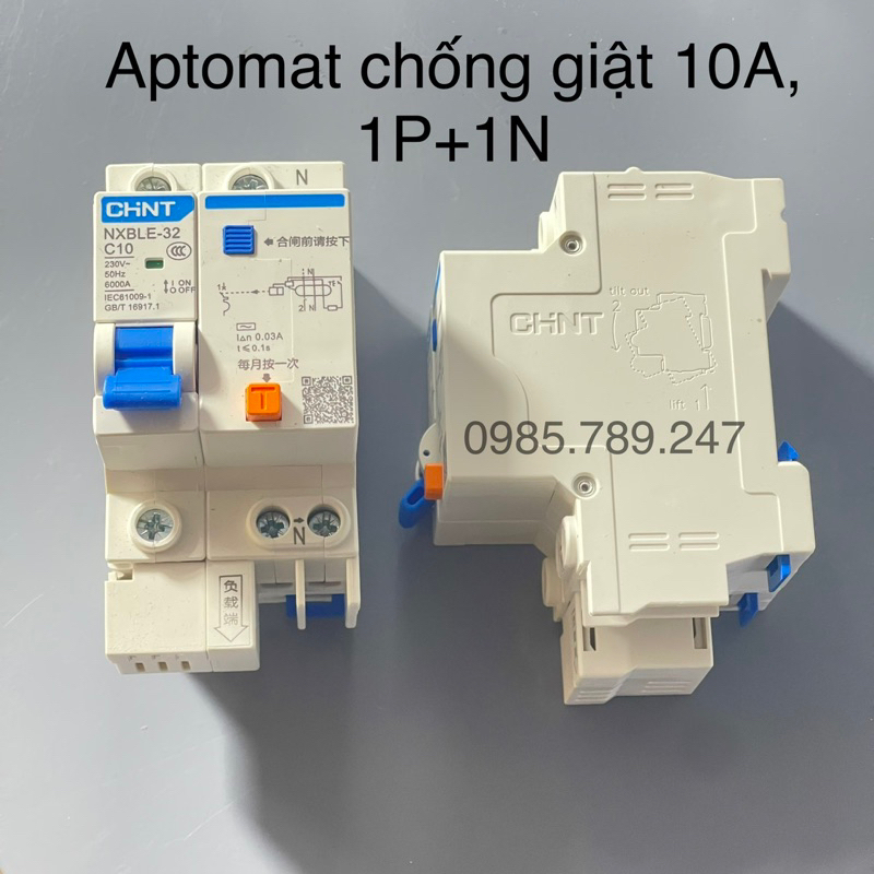 [Chính hãng 100%] Aptomat chống giật, chống dò CHINT 1P+1N, 10A, 16A, 20A, 25A, 32A, 40A, 50A, 63A, 100A (1 Lửa + 1 Mát)