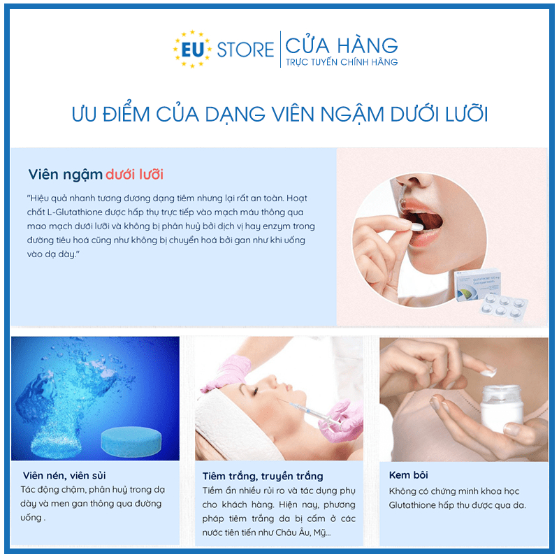 Viên ngậm trắng da Glutathione 100mg của Ý chính hãng, hộp 30 viên