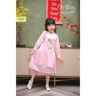 🌷 t407 - t406 áo dài lụa hồng hoa cho bé yêu đón tết 2024🌷🌷