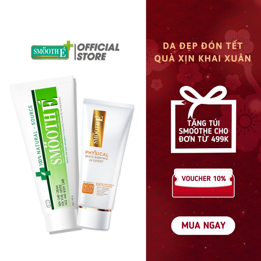 Smooth E VN - Bộ đôi kem dưỡng ngừa thâm mụn Cream Natural Source 15g và Kem chống nắng Physical White Suncreen 15g