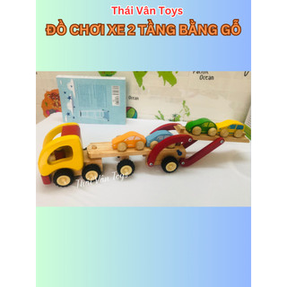 Bộ xe gỗ đồ chơi cho bé | Mô hình xe tải 2 tầng winwintoys Việt nam