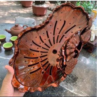 Khay trà đựng ấm chén điêu khắc giả gỗ sang trọng