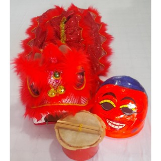 Combo múa lân lông thẳng cho bé từ 2-8 tuổi (đầu lân kèm đuôi, đầu địa, trống kèm dùi).Tặng kèm pin