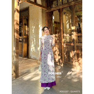 Áo dài 4 tà hoa nhí tím ad03207