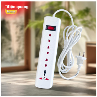 Ổ cắm Điện Quang 4 lỗ chịu tải cao 2800W chống cháy nắp che an toàn ESK 4W dây 2m 5m màu trắng