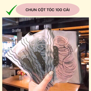 Chun cột tóc túi zip 100 cái mix màu co dãn tốt, set chung cột tóc