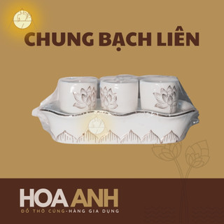 Đế chung cúng nước hoa sen trắng - chung cúng bạch ngọc - bộ 3 chung, 5 chung