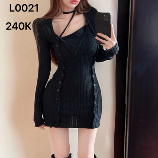 ( hàng có sẵn ) Đầm body len nữ tay dài màu đen phối nút kiểu L0021 ( hàng Quảng Châu)