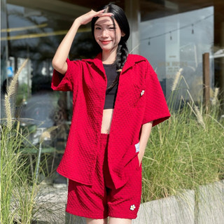 Bộ đồ sơ mi tay ngắn yellow flicker logo hoa unisex