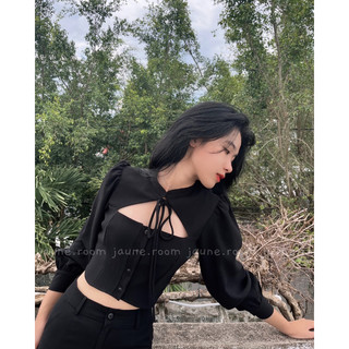 Áo Croptop tay dài, cổ tàu JAUNE- EMMA TOP