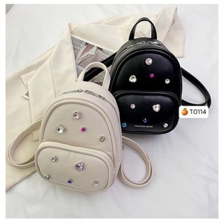 Balo mini nữ đính đá da mềm đi chơi phong cách hàn quốc size 18