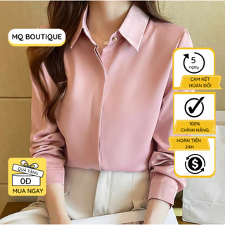 Áo lụa trơn sơ mi nữ công sở đẹp thiết kế nhẹ nhàng trơn dáng cơ bản nẹp dấu cúc thiết kế MQ Boutique