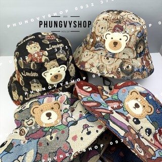 Bé 3-5Tuổi/Vđ 52cm_Mũ bucket tai bèo vành trai gái trẻ em phungvyshop-nón BO Vải Dệt NHAP GẤU IN