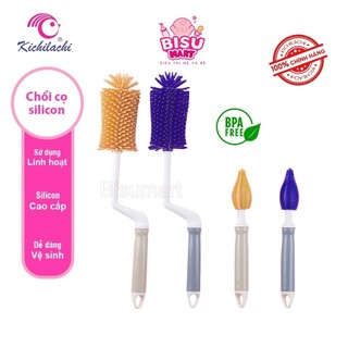 Bộ cọ silicon, cọ rửa bình sữa, núm vú cho bé cao cấp Kichilachi tay cầm xoay 360 độ