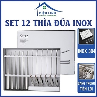 Thìa đũa inox hộp trắng, hộp 12 bộ đũa, thìa muỗng inox chống trơn cao cấp full hộp sang trọng dieulinhshop
