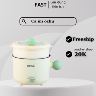 Nồi Lẩu Điện Mini, Nấu Mì 2 Tầng Kèm Giá Hấp Đa Năng Luộc, Hấp Chống Dính Vân Đá Tiện Lợi, Ca Nấu Mì Ozhu