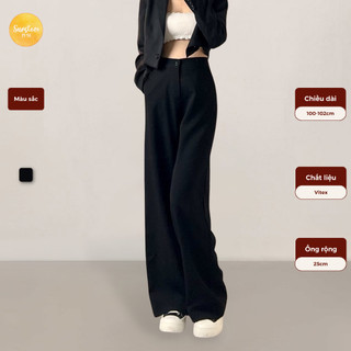  Quần tây ống rộng pants cạp lưng cao suông dáng dài cài nút màu đen Q051 - Sunstore 
