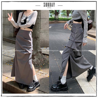 Chân Váy Nhún Xẻ Tà Dáng Dài Chất Cotton Lạnh Phong Cách Cá Tính Kichi Skirt - Sunday Clothing CV006