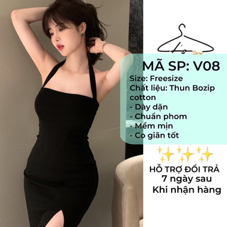 Đầm Body Dây Choàng Cổ Bản To, Xẻ Tà Chất Thun Gân, Tôn Dáng, Sang Trọng - MÃ SP: V08