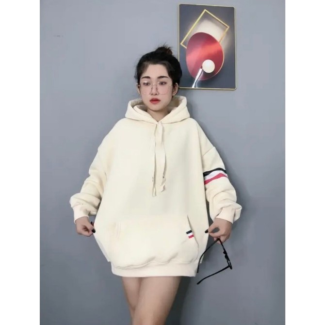 Áo Khoác Hoodie THOME Sọc Tay Áo Lưng In Chú Chó Bản 2024 - Áo Khoác Hoodie Lông Cừu Siêu Đẹp - Dày Dặn - Giữ Fom