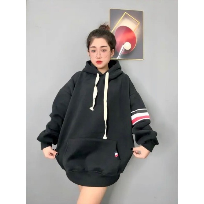 Áo Khoác Hoodie THOME Sọc Tay Áo Lưng In Chú Chó Bản 2024 - Áo Khoác Hoodie Lông Cừu Siêu Đẹp - Dày Dặn - Giữ Fom