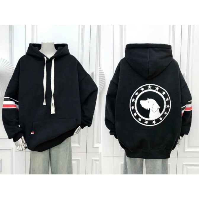 Áo Khoác Hoodie THOME Sọc Tay Áo Lưng In Chú Chó Bản 2024 - Áo Khoác Hoodie Lông Cừu Siêu Đẹp - Dày Dặn - Giữ Fom