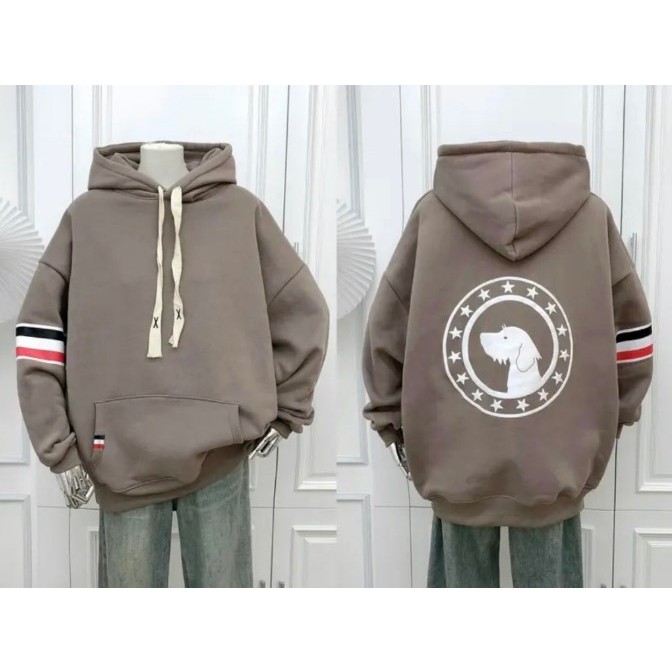 Áo Khoác Hoodie THOME Sọc Tay Áo Lưng In Chú Chó Bản 2024 - Áo Khoác Hoodie Lông Cừu Siêu Đẹp - Dày Dặn - Giữ Fom
