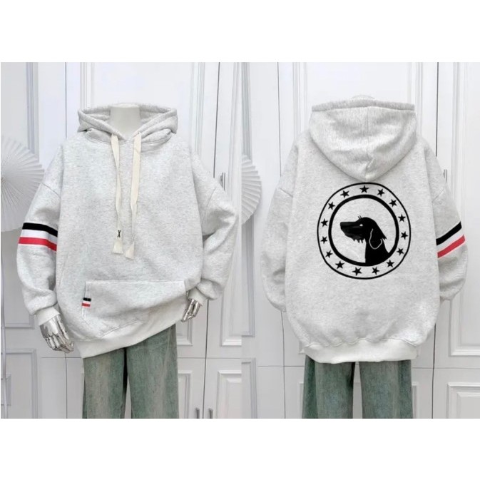 Áo Khoác Hoodie THOME Sọc Tay Áo Lưng In Chú Chó Bản 2024 - Áo Khoác Hoodie Lông Cừu Siêu Đẹp - Dày Dặn - Giữ Fom
