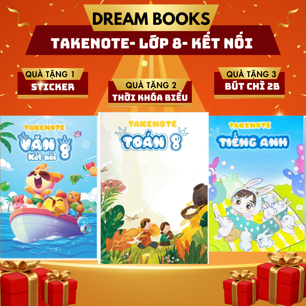 Sách-Combo 3 Sổ Tay Kiến Thức Văn Toán Anh Lớp 8 Kết Nối Tri Thức - Trang trí sticker dễ thương, tổng hợp kiến thức