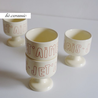 Hè.ceramic / cốc kem aime cups. cốc gốm màu be có đế cao.190ml.