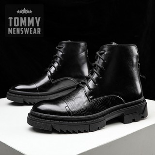 Giày Boot Nam Da Bò Cổ Cao Mũi Tròn Đế Cao TOMMY Giày Nam Đẹp Hàn Quốc Khóa Kéo Cao Cấp GNK157