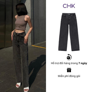 Quần jean ống rộng nữ CHICMONKI lưng cao màu xám đậm - CMJ1245