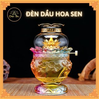 Đèn dầu hoa sen thủy tinh thờ cúng đèn đốt dầu cao cấp đèn để ban thờ ban thần tài - Tiện dụng, bấc dài, cháy lâu, bền