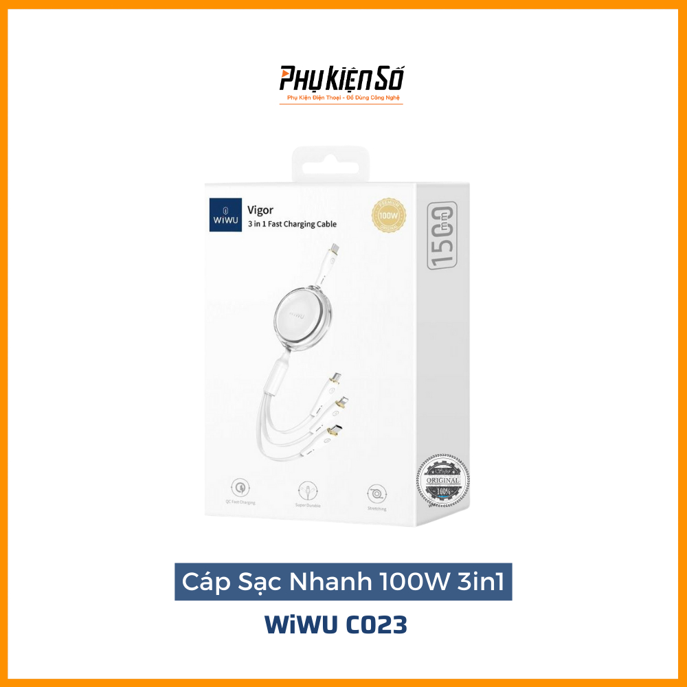 Cáp Sạc Nhanh 3in1 100W đầu vào cổng Type C Wiwu C023