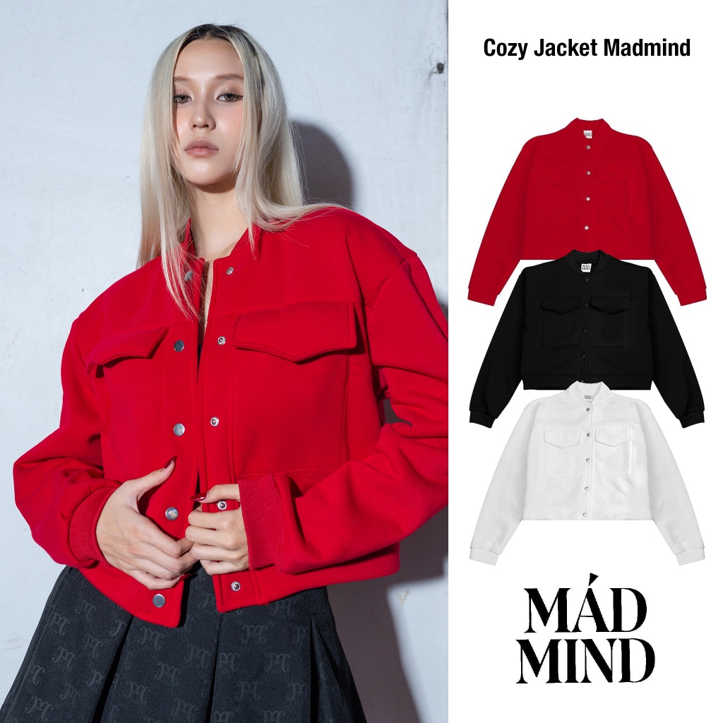 Áo Khoác Bomber Tay Dài Sang Trọng Cozy Bomber Jacket Madmind - Màu Trắng/ Đen/Đỏ