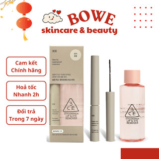 Set nước tẩy trang mắt môi 3ce lip & eye remover 60ml + mascara 3ce super slim waterproof