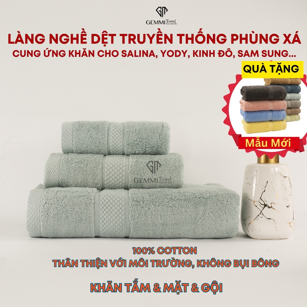 Khăn Tắm, Gội Đầu, Lau Mặt 100% Cotton Dày Dặn, Thấm Hút Tốt GEMMI TOWEL Dí Họa Tiết Hạt Gạo KB12