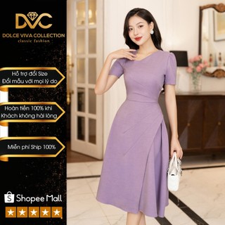 VÁY THIẾT KẾ CAO CẤP, VÁY TÍM XẾP LY EO DÁNG CÔNG SỞ V4241 - DVC
