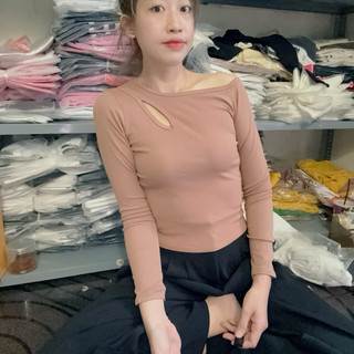 Áo thun body Tay Dài cổ lệch khoét vai