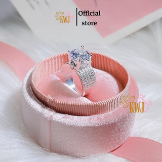 Nhẫn bạc nữ đá to 12ly, 5 viền đá thân nhẫn.kwj