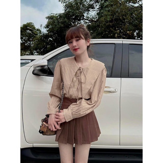 Áo sơ mi đũi gân cổ nhọn siêu hót, áo sơ mi bèo đũi gân cổ nhọn