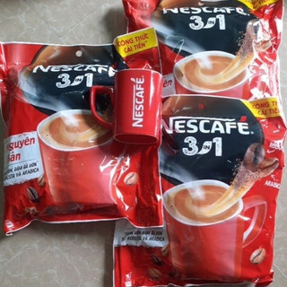 Cà phê hòa tan nescafe 3in1- cafe sữa đá nâu - nescafe bịch xanh - ly cốc