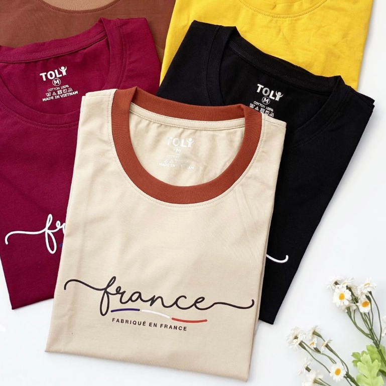 Áo thun nữ TOLI cổ tròn tay ngắn, In chữ France, Form vừa dáng, vải cotton 4 chiều - PSB M02 | BigBuy360 - bigbuy360.vn