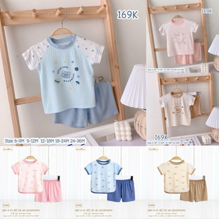 [Goodmama] Bộ quần áo cộc tay cài vai chất mềm mát cho bé trai bé gái GoodMama 6-15kg